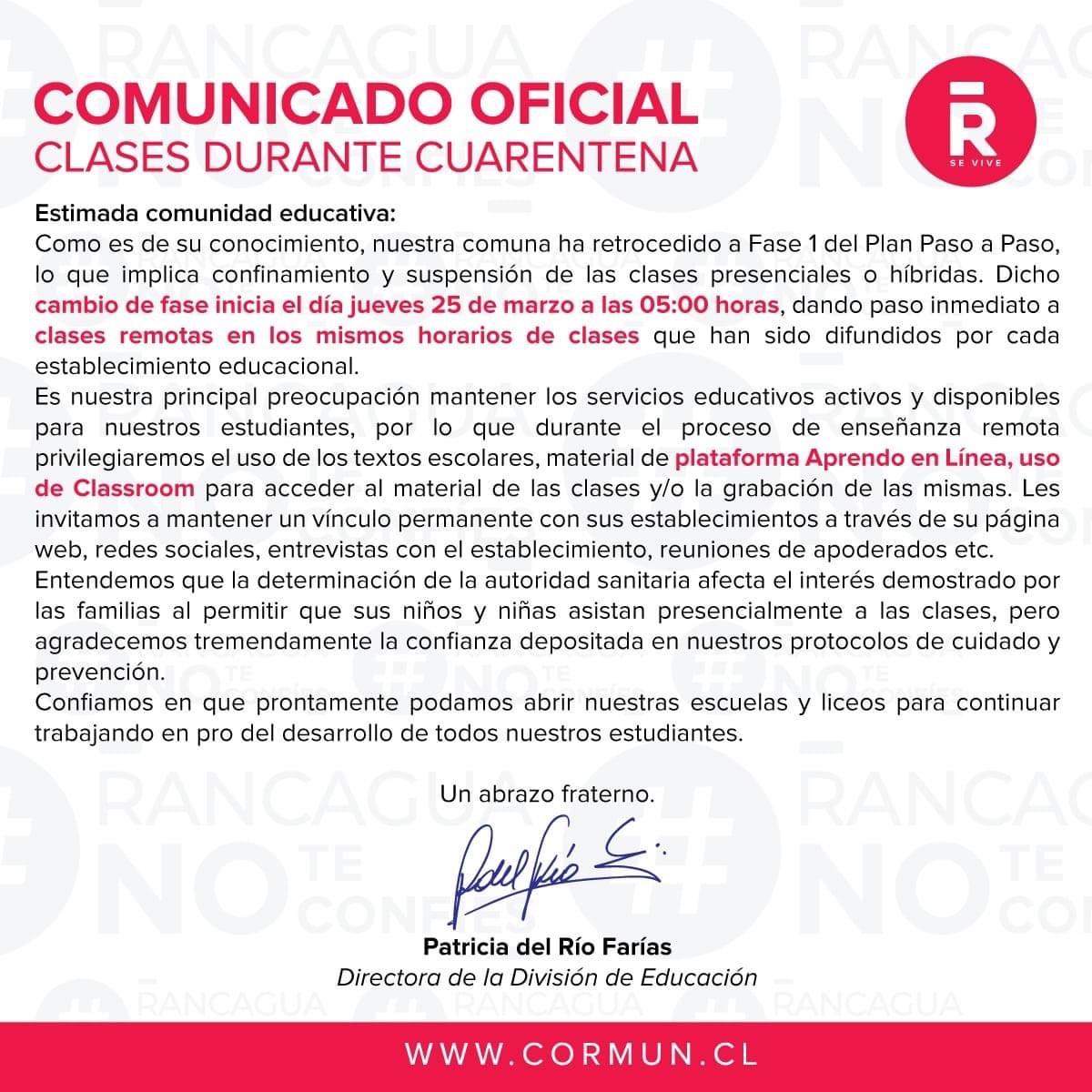 Comunicado Oficial Cuarentena